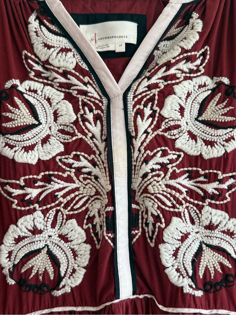 Anthropologie Gretel Embroidered Tiered Maxi Dress Size LP Fall Boho Peasant - Picture 5 of 11